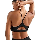 YEOREO Luciny Workout Y Back Sports Bras for Women Spaghetti Straps Racerback Padded V Neck Medium Impact Gym Bra Yoga Top