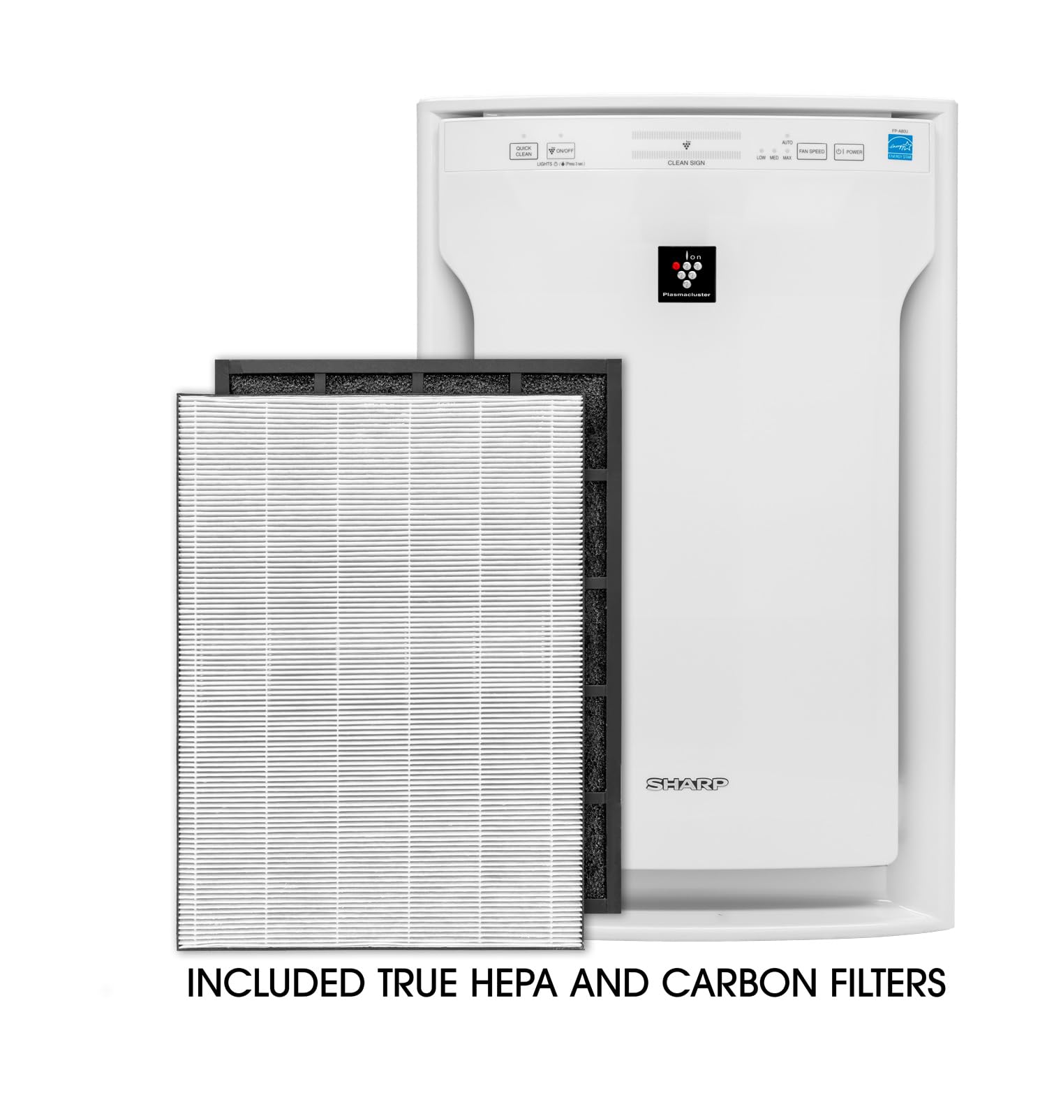 SHARP Air Purifier with Plasmacluster Ion Technology and Triple Filtration, including True HEPA Filter. Covers up to 2,198 sq. ft. for Large Rooms, for Dust, Smoke, and Pollen. FPA80UW