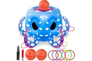 Bloolilies Octopus Pool Toys for Kids Ages 4-8, 8-12, 2-in-1 Inflatable Pool Floats Basketball Hoop & Ring Toss Water Games for Beache Party, Birthday for Boys and Girls