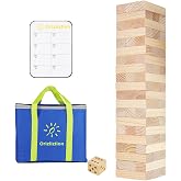 Orizliztion Tumbling Tower 60 Pcs Wooden Family Stack Yard Game Up to 3.2Ft | NZ Pinewood, Non-toxic coating, Smooth surface, Dice, carry bag, Start 1.67ft Outdoor lawn party game for adults kids seniors