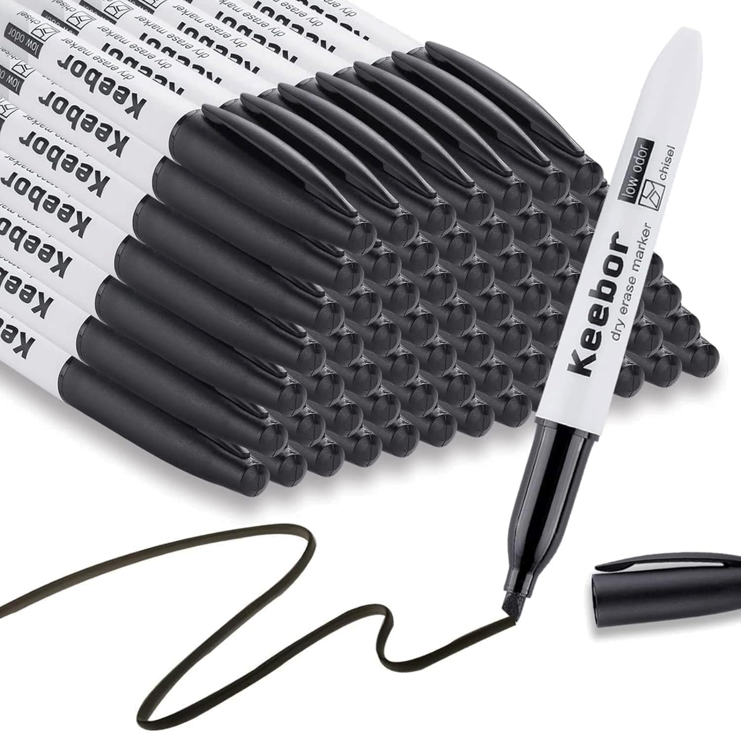 Photo 1 of Keebor Dry Erase Markers Bulk, Chisel Tip, Black, 72 Pack Low-odor Whiteboard Markers, Office & Back to School Supplies, 20% More Ink