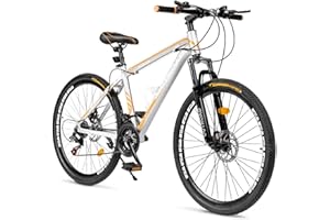 MarKnig Hardtail Mountian Bikes with 21 Speeds Drivetrain, 26 Inch Wheel Mountian Bicycles with Front Suspension, Widened Frame Commuting Bikes with V/Dual Disc Brakes