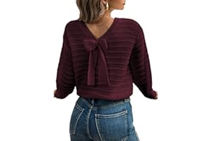 EVALESS Womens Sweaters Long Sleeve Fall Outfits 2025 Back Bow Knot Sweaters Round Neck Solid Knit Pullover Tops