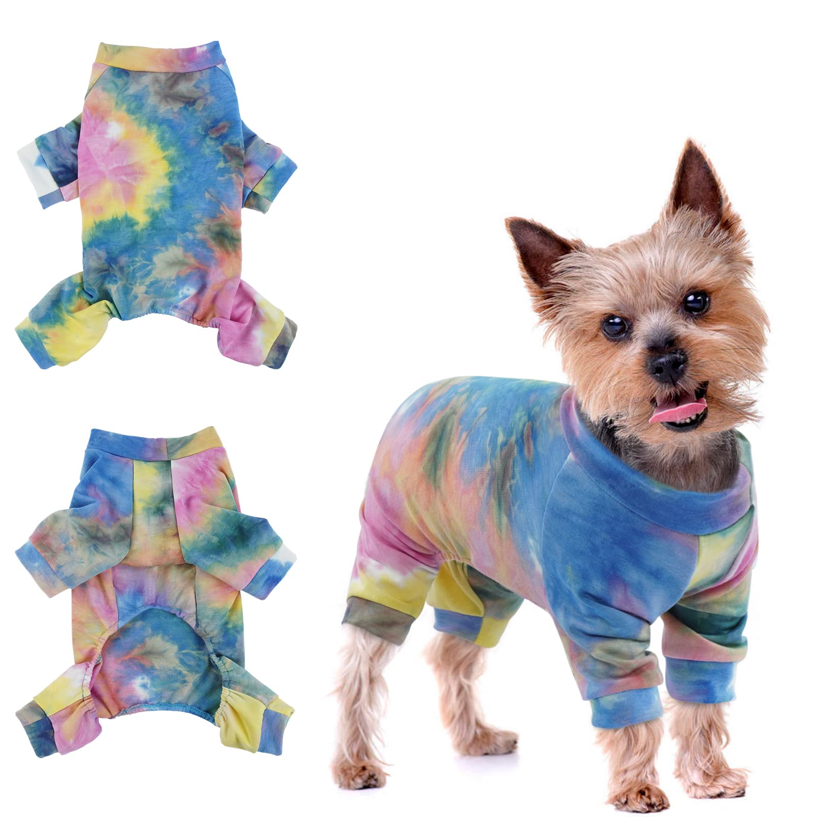 Rainbow Dog Pajamas - Breathable Puppy Pullover Jumpsuit, Comfy Sleepwear Onesie for Small Medium Dogs