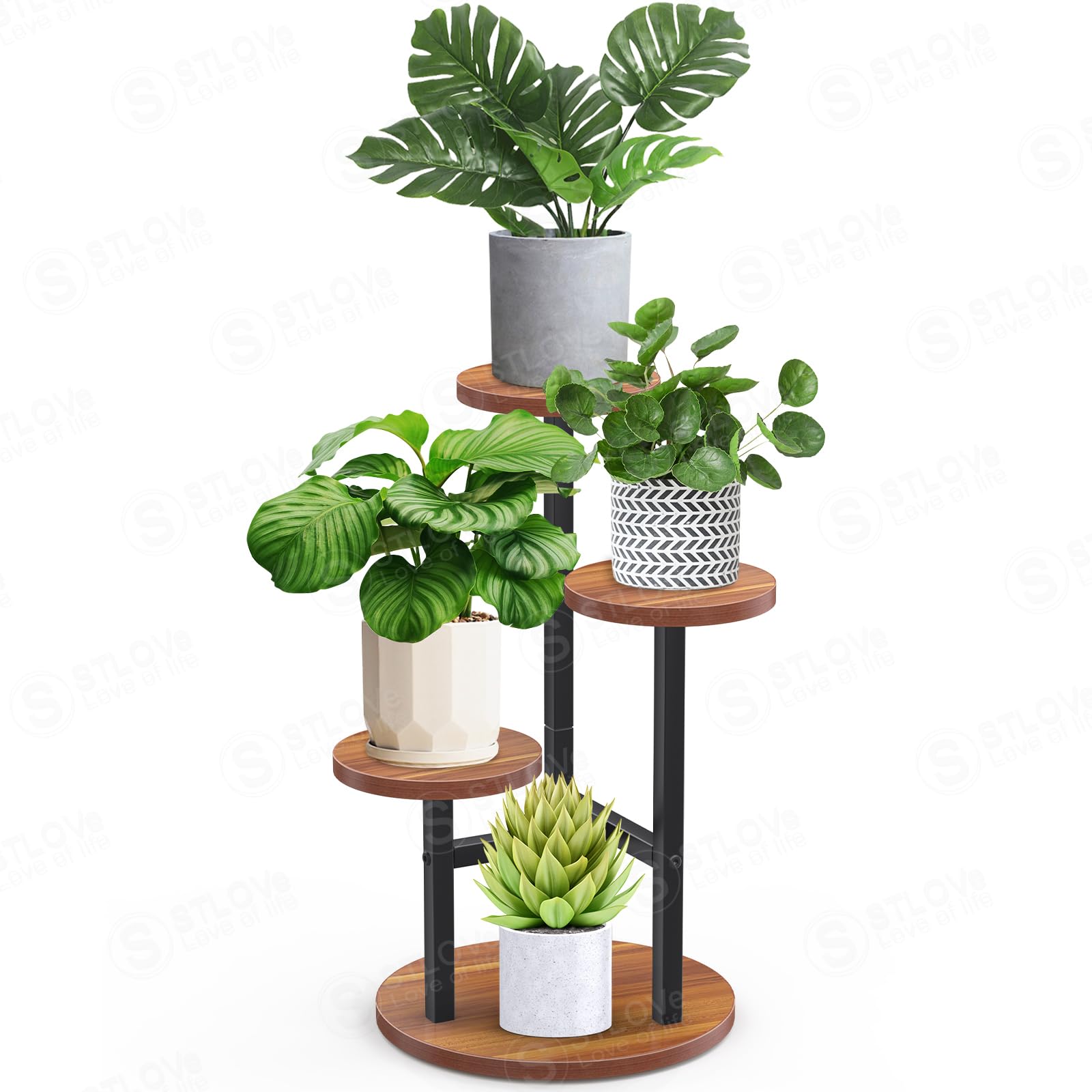 STLOVe Modern Plant Stand, 3 Tier Tall Garden Flower Stand, Decor Corner Shelf Planter Holder (Pot Not Included)-Mahogany