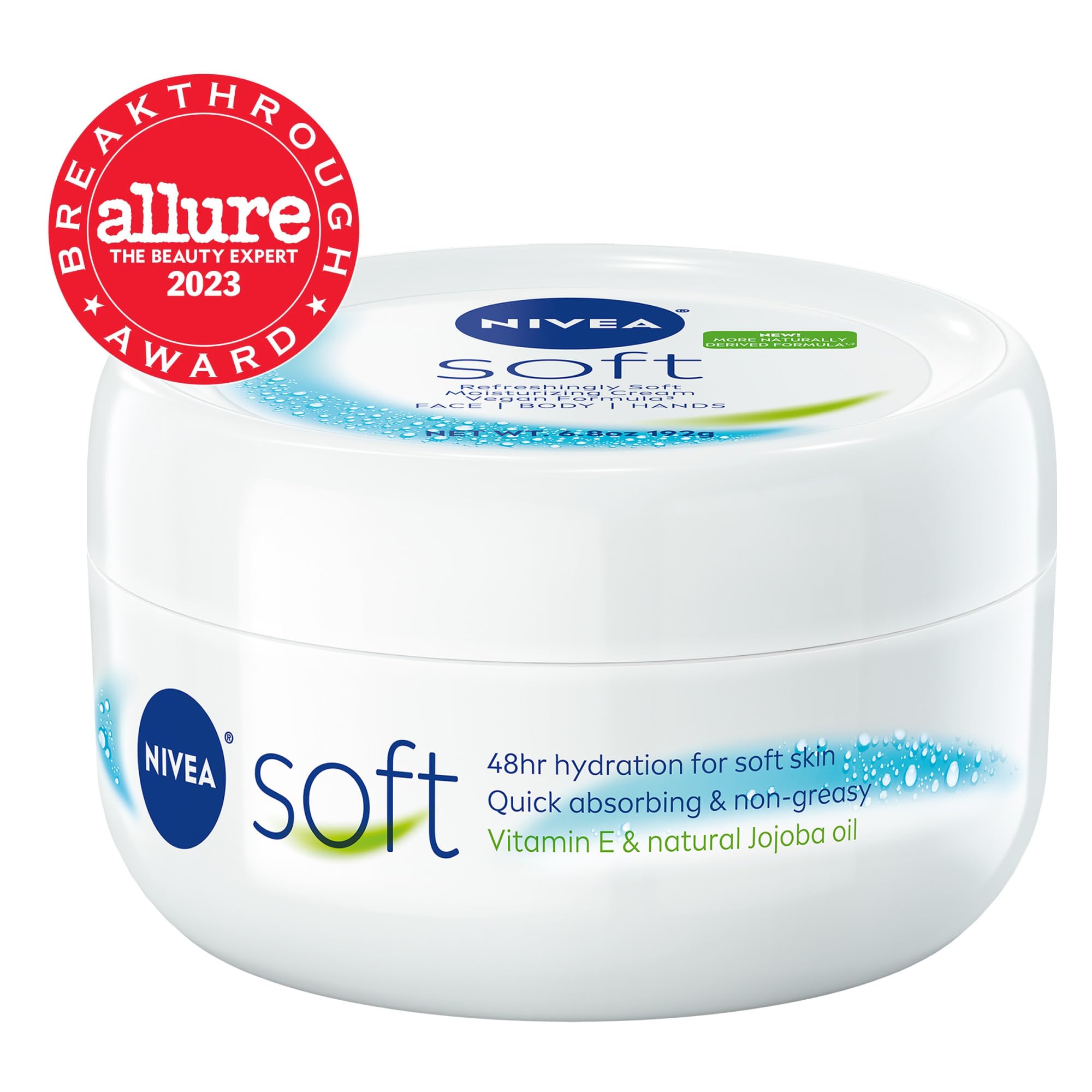 NIVEA Soft Refreshingly Soft Moisturizing Cream for Face, Body and Hands, Lightweight, Non-Greasy, 48-Hour Body Moisturizer with Jojoba Oil and Vitamin E, 6.8 Oz Jar, Pack of 3