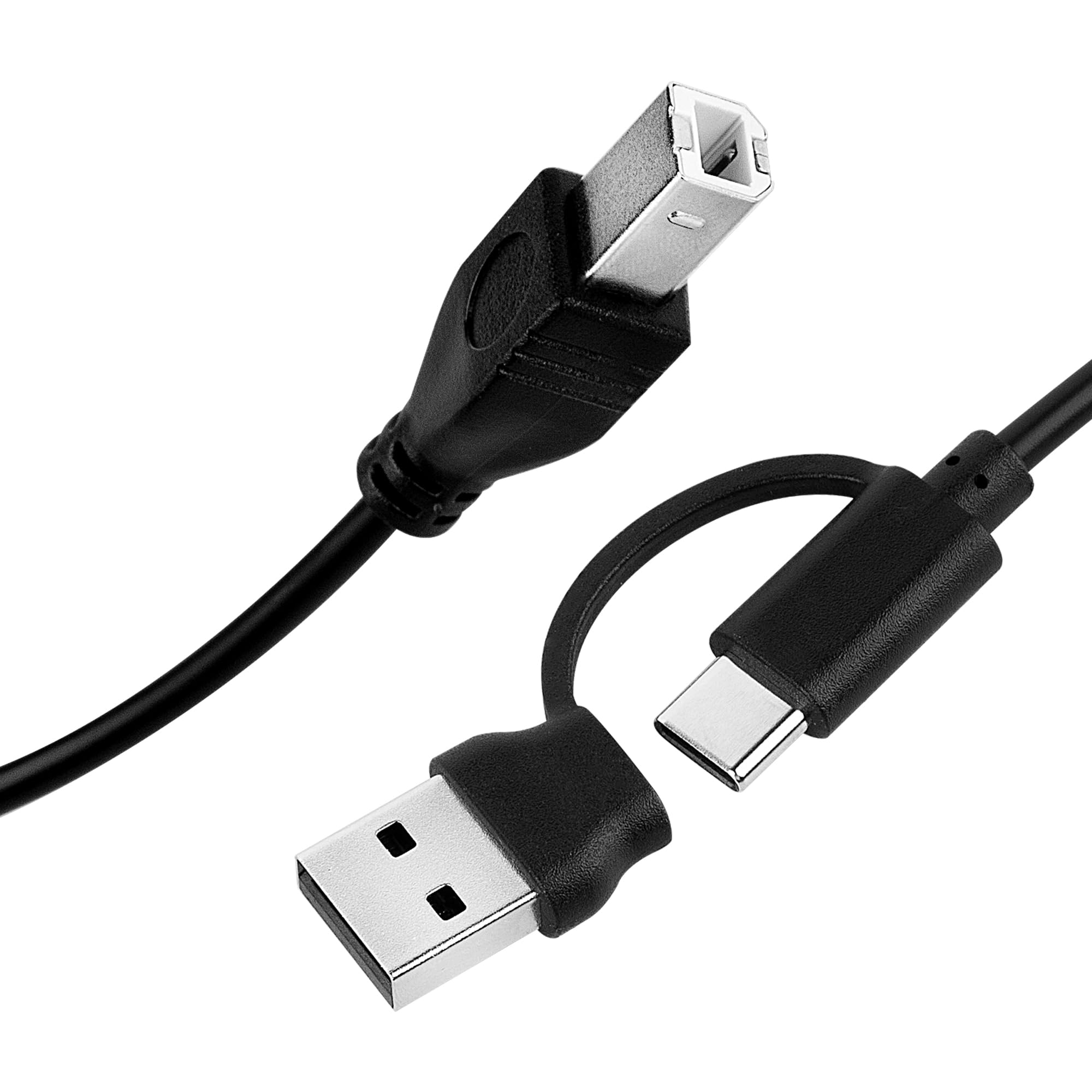 Musiin Piano Keyboard MIDI Controller USB Cable 1M, USB B to Dual USB and Type-C Cable 2.0 Compatible with MB Pro/Air