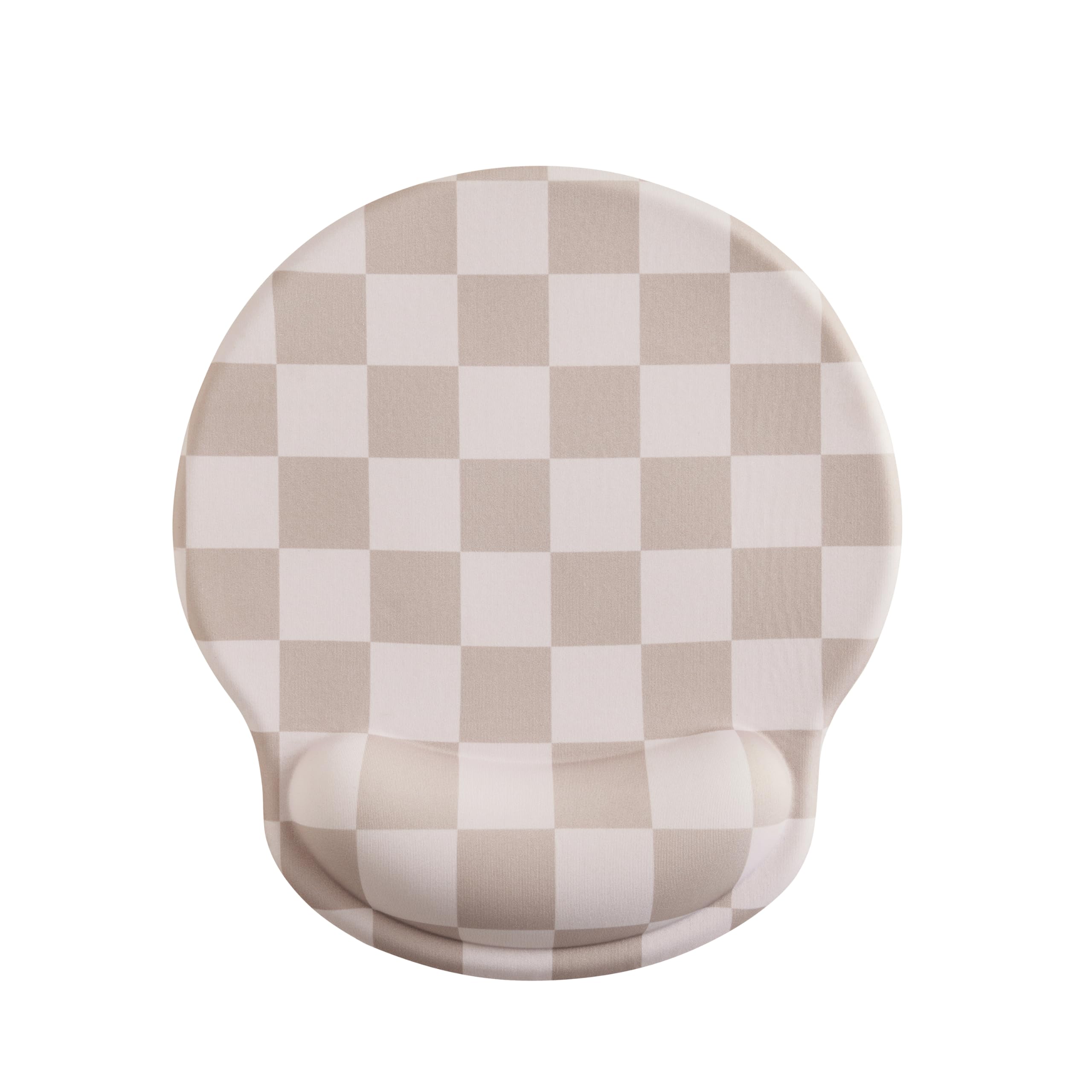 Photo 1 of Ohocut Beige Khaki Checkered Mouse Pad with Gel Wrist Rest, Wrist Support, Ergonomic Desk Accessories for Women, Office Laptop Gaming Decor, Cute Aesthetic Check Design