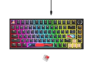 Fogruaden 75% Wired Mechanical Gaming Keyboard 75 Percent Keyboard Hot Swappable, Red Switch, RGB Backlit 82 Keys TKL Mechanical Keyboard, NKRO Compact Keyboard with Volume Control Knob (BlueSamurai)