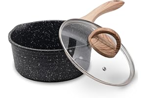 JEETEE 2 Quart/ 7 Inch Nonstick Sauce Pan with Lid, Granite Stone Coating Saucepan with Pour Spout, Small Soup Pot Milk Pan I