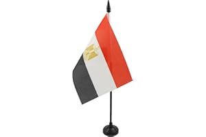 Egypt Table Flag 4'' x 6'' - Egyptian Desk Flag 15 x 10 cm - Black plastic stick and base - AZ FLAG