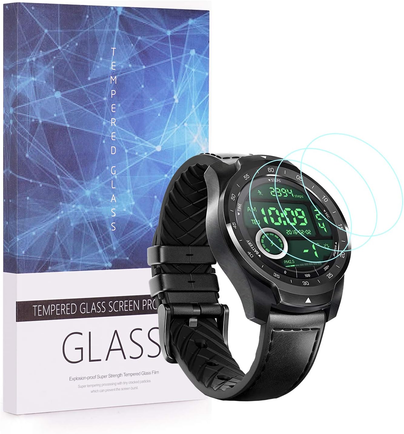 BECEMURU Ticwatch pro Screen Protector 9H Full Coverage Screen Tempered Glass Protector for Ticwatch pro/Ticwatch Pro 2020 Smartwatch(3 Pack)