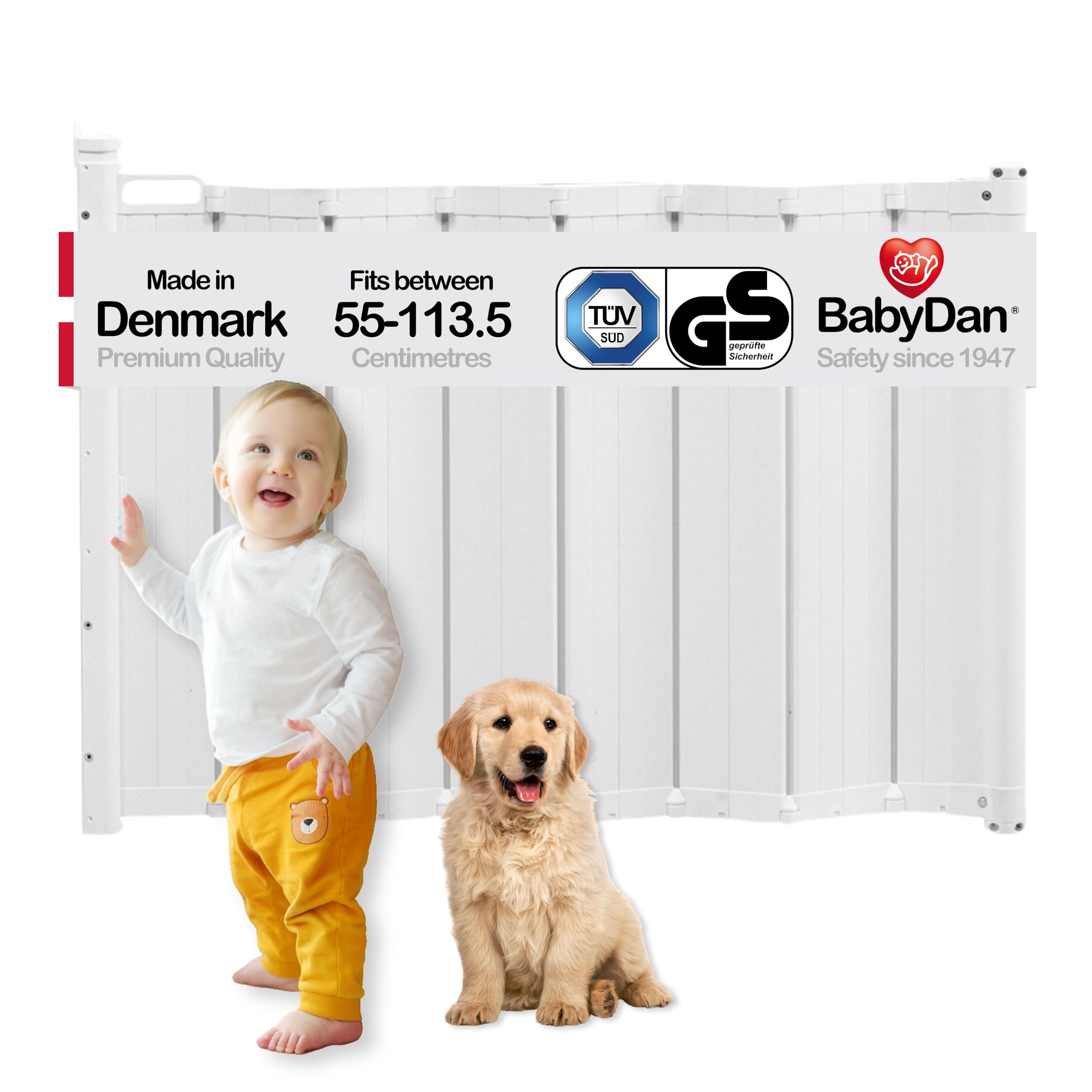 BabyDan Guard Me Extra Wide, Auto Retractable Stair Gate, Fits openings between 55-113.5 cm, White, Made in Denmark - Baby Gate/Safety Gate (Pet Gate/Dog gate) — image 1