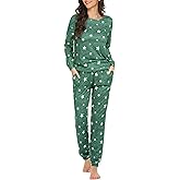 Ekouaer Womens Jogger Pajama Sets Long Sleeve Sleepwear Round Neck Nightwear Soft Pjs Lounge Sets with Pockets