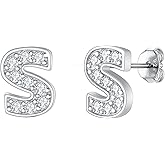 EVER FAITH Initial Earrings 925 Sterling Silver White Cubic Zirconia Tiny Alphabet Letter Stud Earring for Woman Sensitive Ears