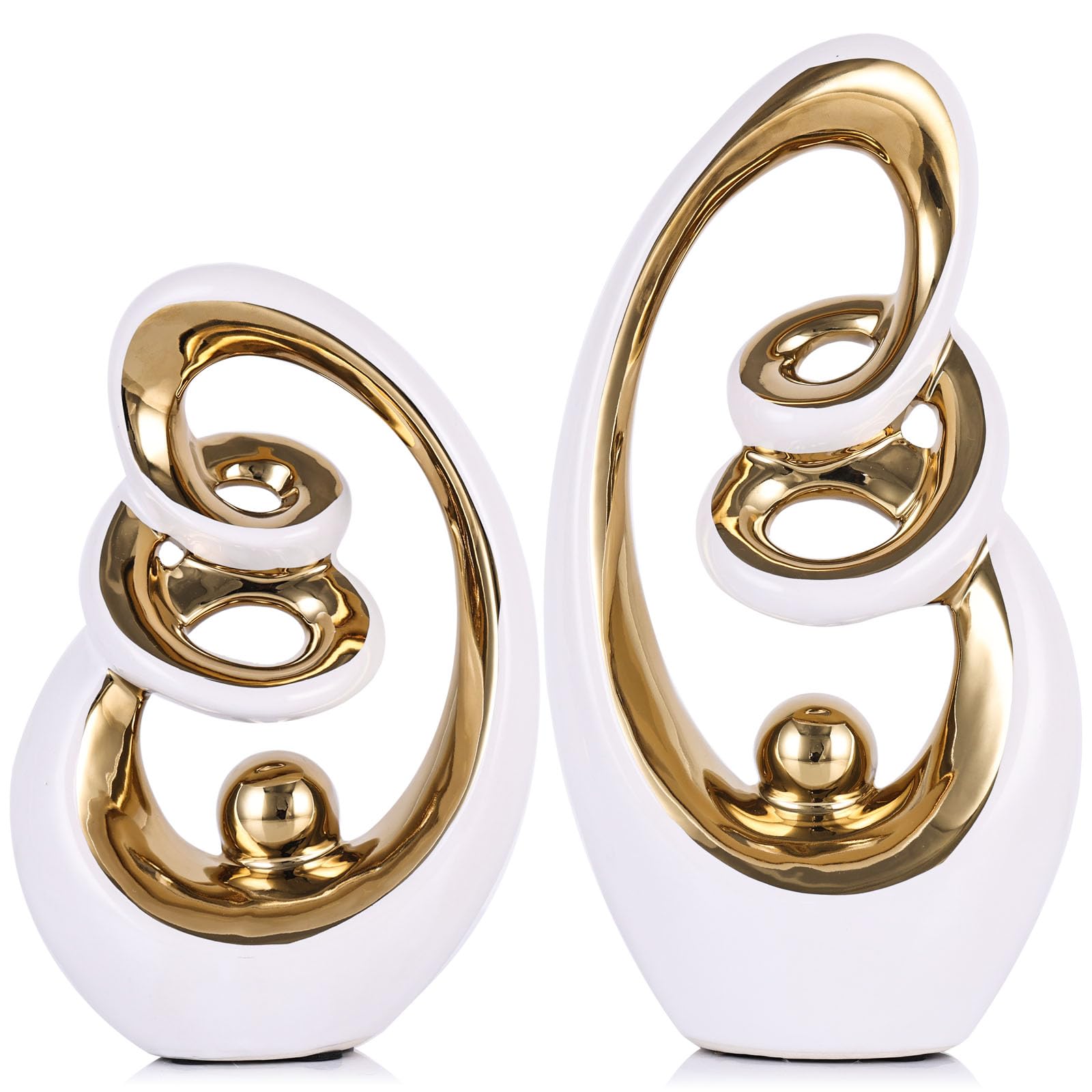 Photo 1 of GAOSHENG Modern Abstract Porcelain Sculpture, White Gold Show Piece for Home, Knick Knacks for Decor, Tv Stand Centerpiece