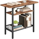 HOOBRO Side Table, Narrow End Table with Shelf and Wide Storage Tabletop, 3-Tier Bedside Tables for Small Spaces for Living Room, Bedroom, Study, Rustic Brown and Black BF366BZ01