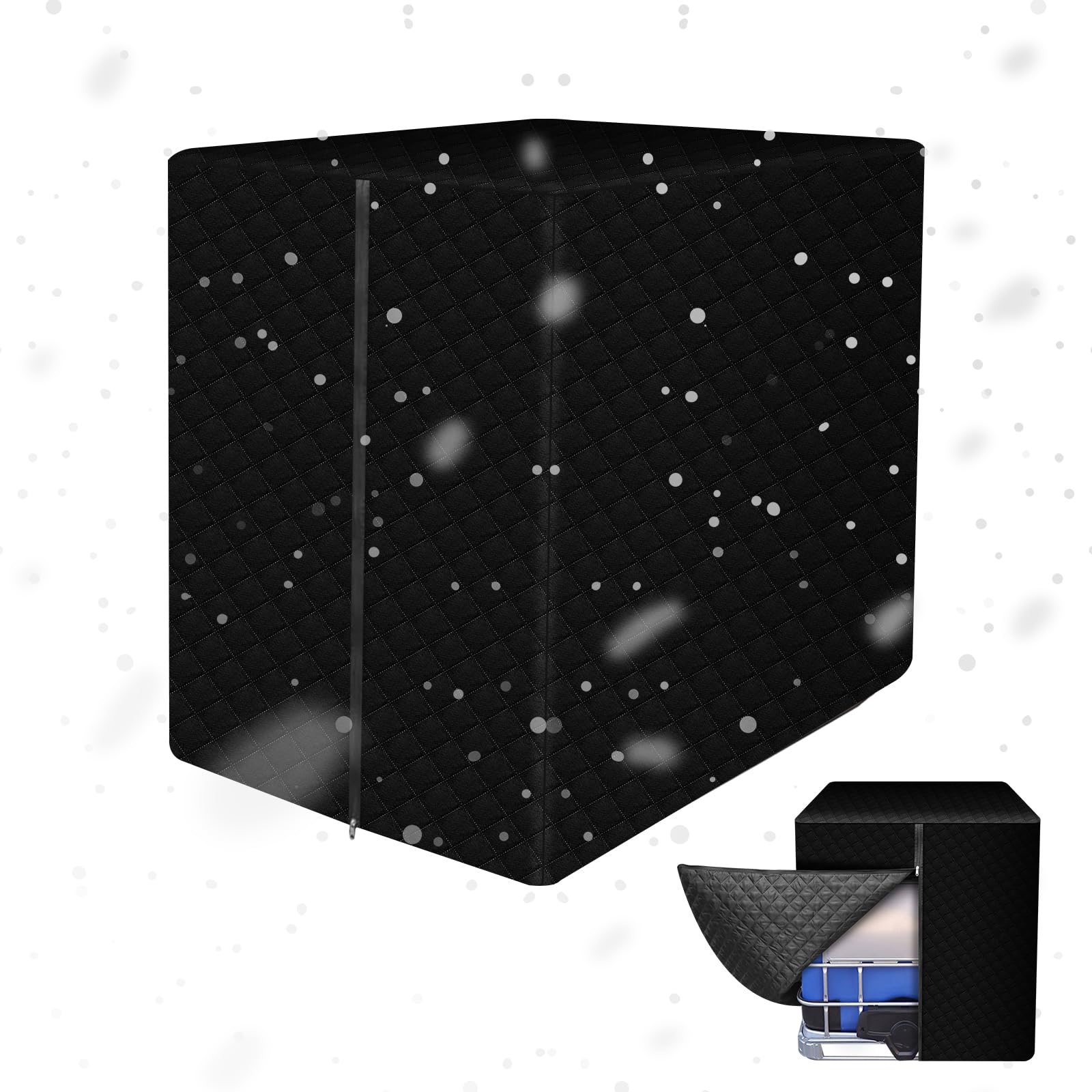 MaxEarn IBC Tank Cover with Cotton, Black IBC Container Protective Cover with Zipper, 1000L Water Tank Tarpaulin, Frost Protection, Sun Protection, Thermal Insulation, IBC Barrel Accessories