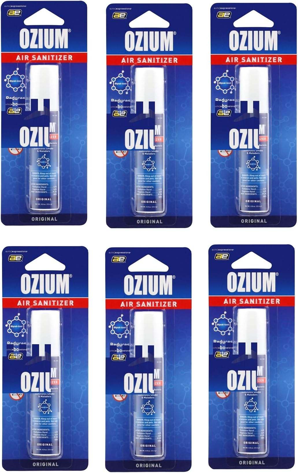 Medo Ozium Glycol-Ized Professional Air Sanitizer/Freshener Original Scent, 0.8 oz. aerosol (OZ-1), 6 Pack