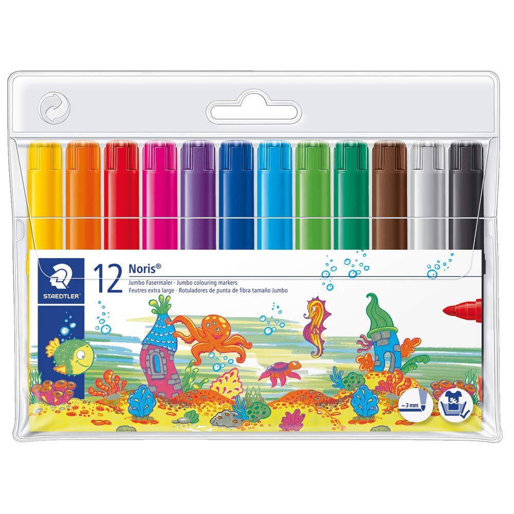 Staedtler Noris Club 340 WP12 Jumbo Colouring Markers In Wallet - 12 Assorted Colours