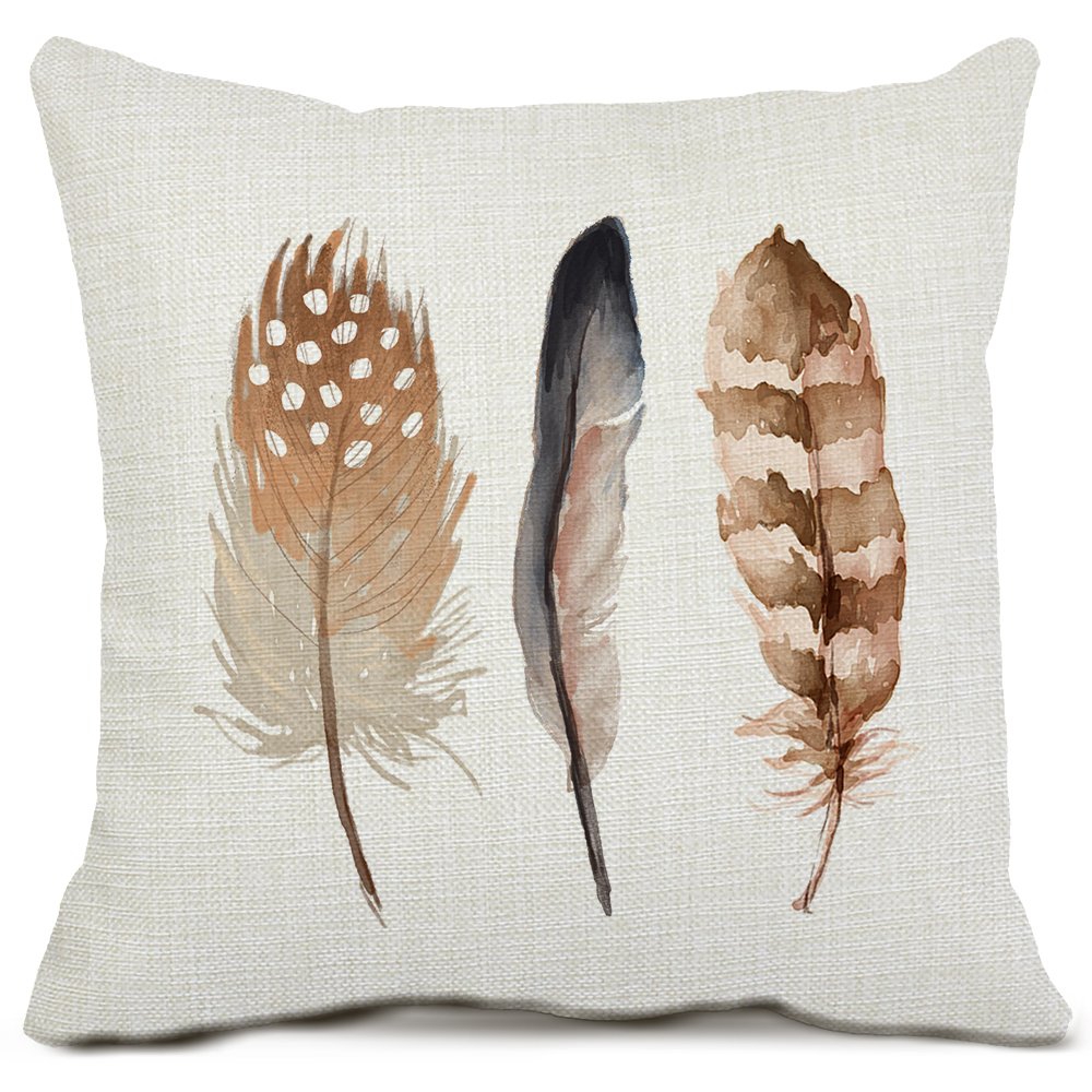 Amazon Com Feather Throw Pillow Cases Cotton Linen Square Cushion