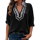 Tankaneo Womens Leopard Dolman Sleeve Tops Casual V Neck Dressy Blouse Loose Fit Basic Tees