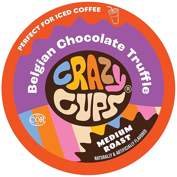 CRAZY CUPS FLAVORED COFFEE FOR KEURIG K-CUP MACHINES, BELGIAN CHOCOLATE TRUFFLE, HOT OR ICED COFFEE, 22 SINGLE SERVE, RECYCLABLE PODS(PACK OF 1)