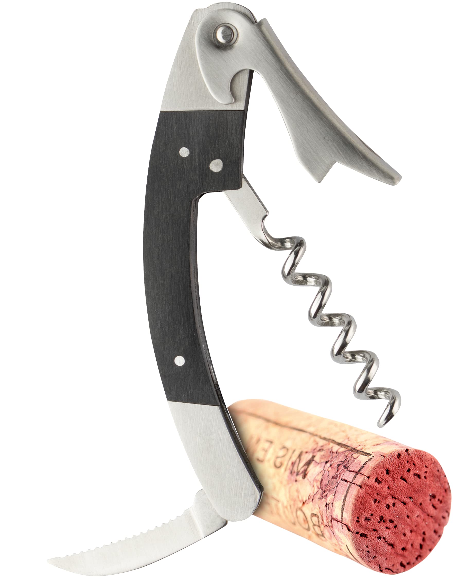 Taproom Black Wood Waiter's Friend - Taylors Eye Witness 3 in 1 Multi Purpose Tool, Corkscrew Wine Opener, Bottle Opener and Serrated Foil Cutter, with 5 Year Guarantee