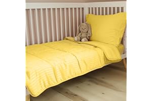 ZPECC Toddler Bedding Set - 4 Piece Soft Crib Bedding Set for Boys and Girls, Includes Toddler Comforter, Flat Sheet, Fitted Sheet and Pillowcase, Yellow Stripe