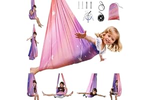 WILDKEN Sensory Swing Indoor for Kids Boy Girl, Cartoon Fabric Joy Swing for Bedroom Outdoor, Double Layer Therapy Cuddle Swing for Autism Child Adult, 360° Swivel Ceiling Swing (Pink-Purple)