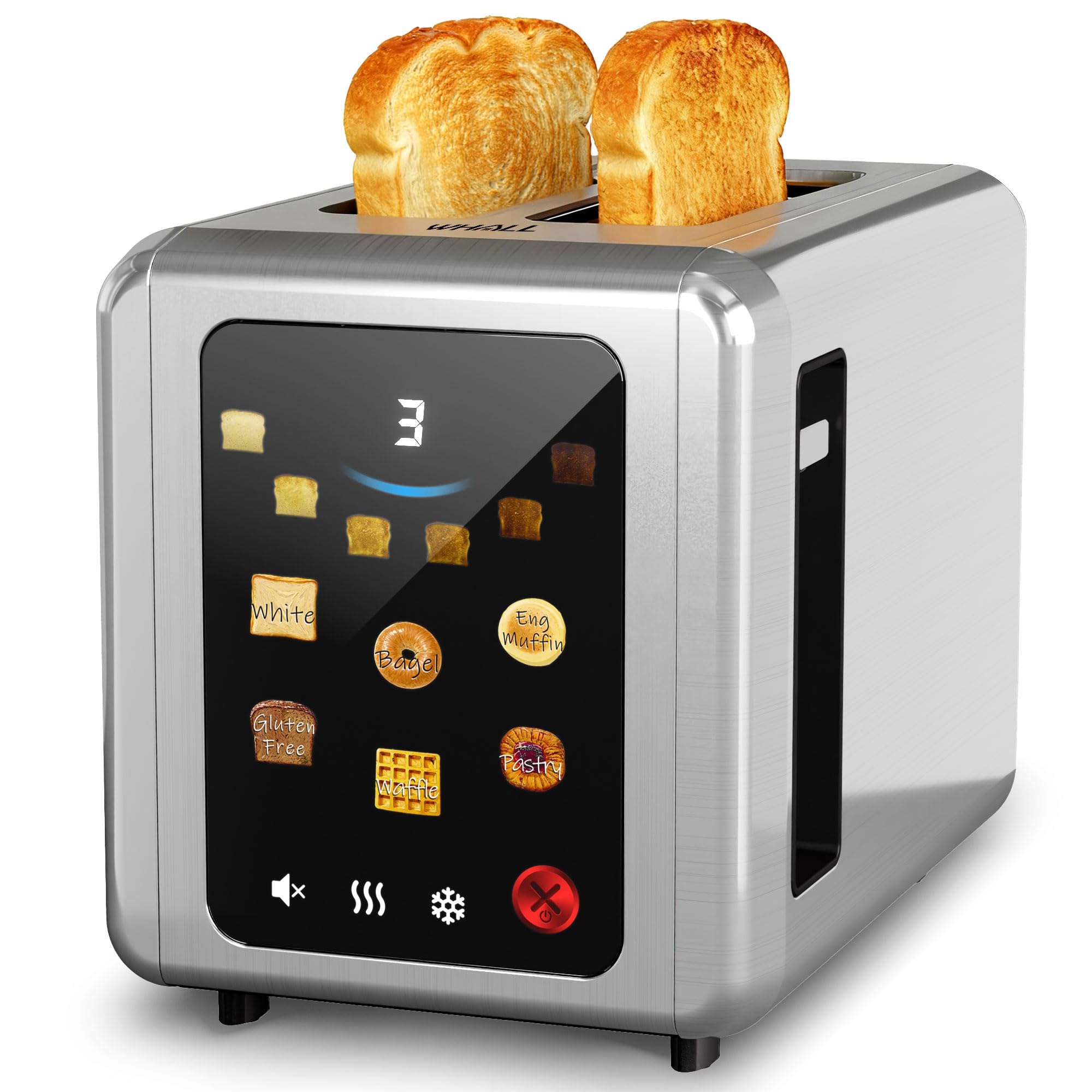 Photo 1 of WHALL Full Touch Screen Toaster 2 Slice, 1.5'' Extra Wide Slot Smart Toaster with Digital Timer, 6 Bread Types & 6 Shade Settings, Crumb Tray, Reheat/Defrost, Stainless Steel Bread Toasters, Silver
