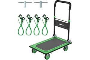 Leeyoung Dolly Cart Telescopic Handle,Moving Platform Hand Truck 400 lb,Foldable Push Cart Dolly with 6 Rope Hooks in Non-Slip Design with Swivel Wheels-Includes 4 Elastic Ropes, 2 Sleeves