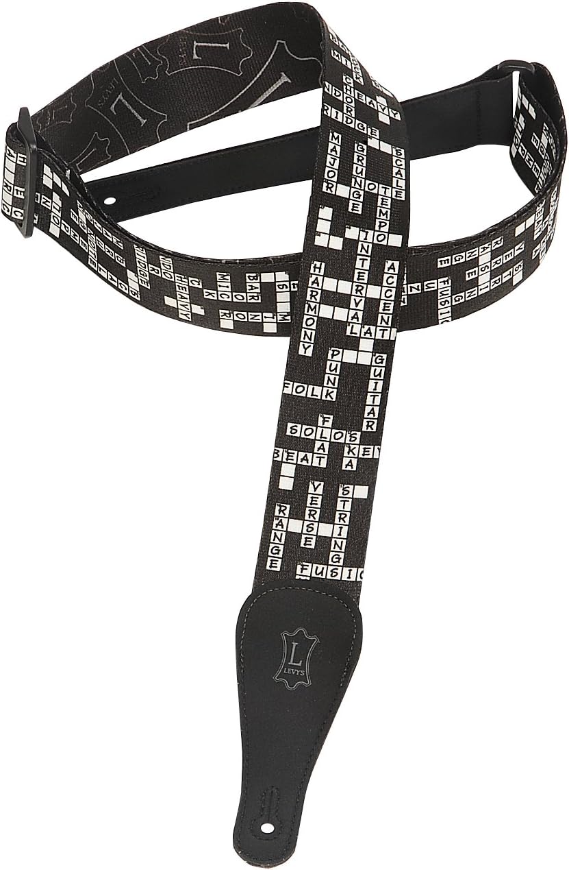 Levy's MPS2-062 2 inch Polyester Sonic Art Guitar Straps - Crossword, Black