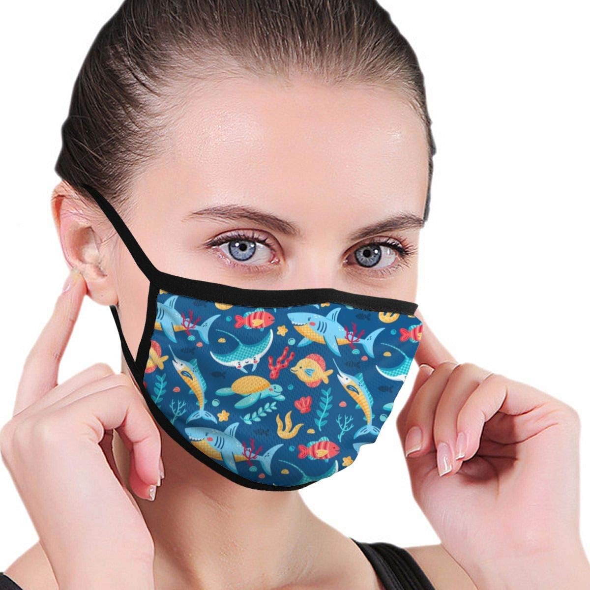 777 Marine Life Unisex Face Mouth Protection Washable Protective Breathable Anti Dust for Home Outdoor Men Women Black