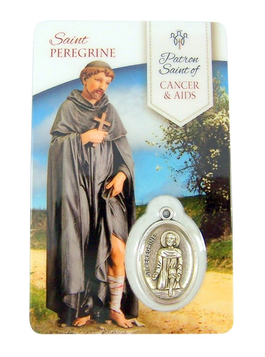 The Healing Saints Silver Toned Saint Peregrine Patron of Cancer and AIDS Medal with Holy Card, 1 Inch