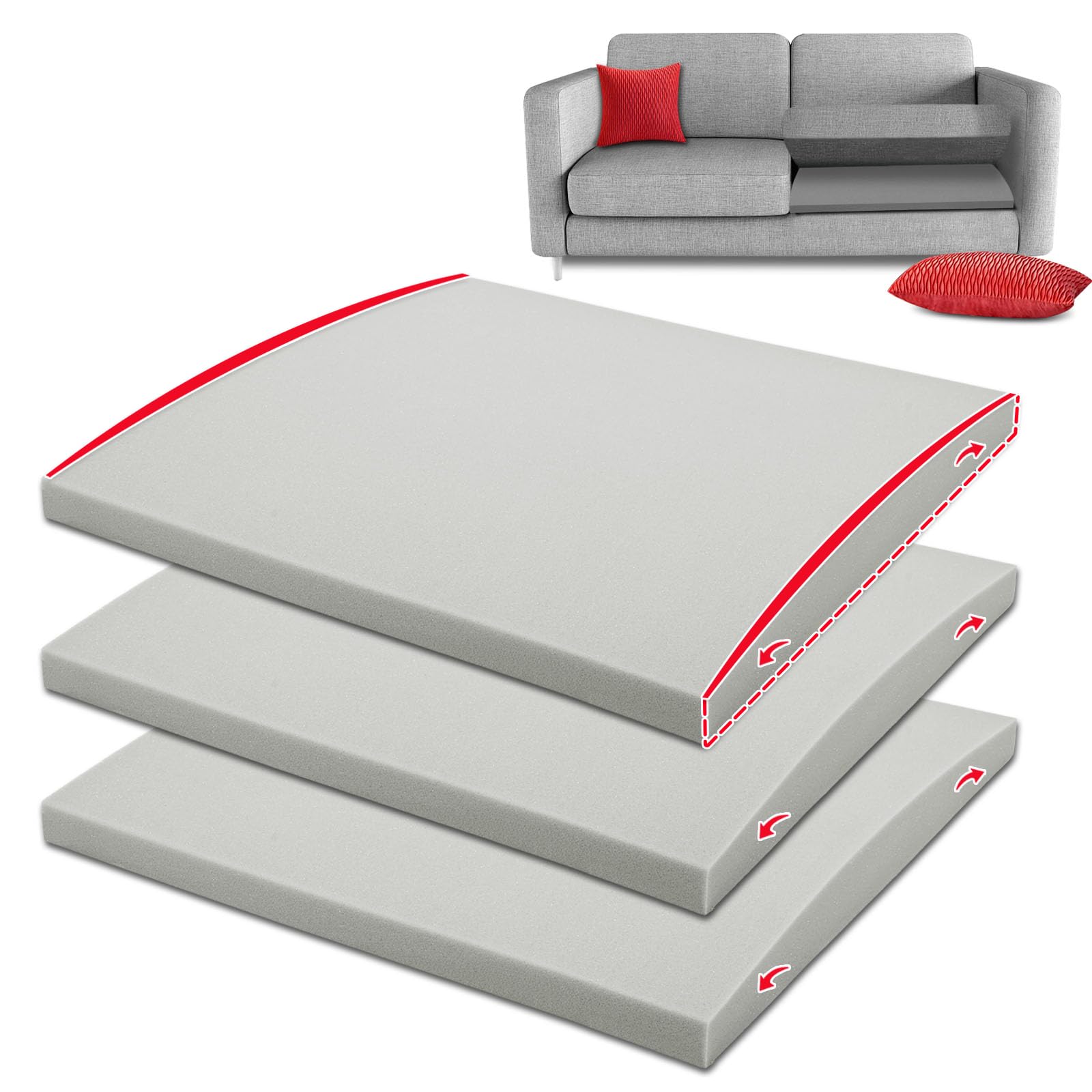 Photo 1 of HAVARGO Couch Cushion Support for Sagging Seat 20X20X2 Inches Couch Supports for Sagging Cushions, High Density Foam Sofa Cushion Support with Anti Slip Mesh Fabric Light Grey Set of 3