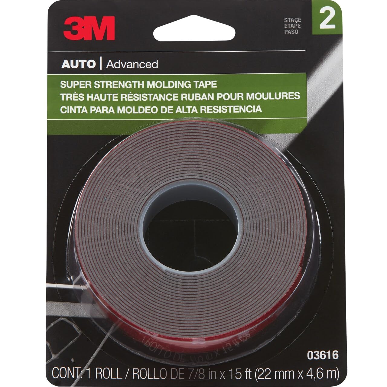 Photo 1 of ***FACTORY SEALED***3M Super Strength Molding Tape 03616, 7/8 in x 15 ft, Heavy Duty Double-Sided Automotive Mounting Tape, Weather-Resistant Adhesive for Trim, Emblems, Moldings and Accessories (1 Roll)