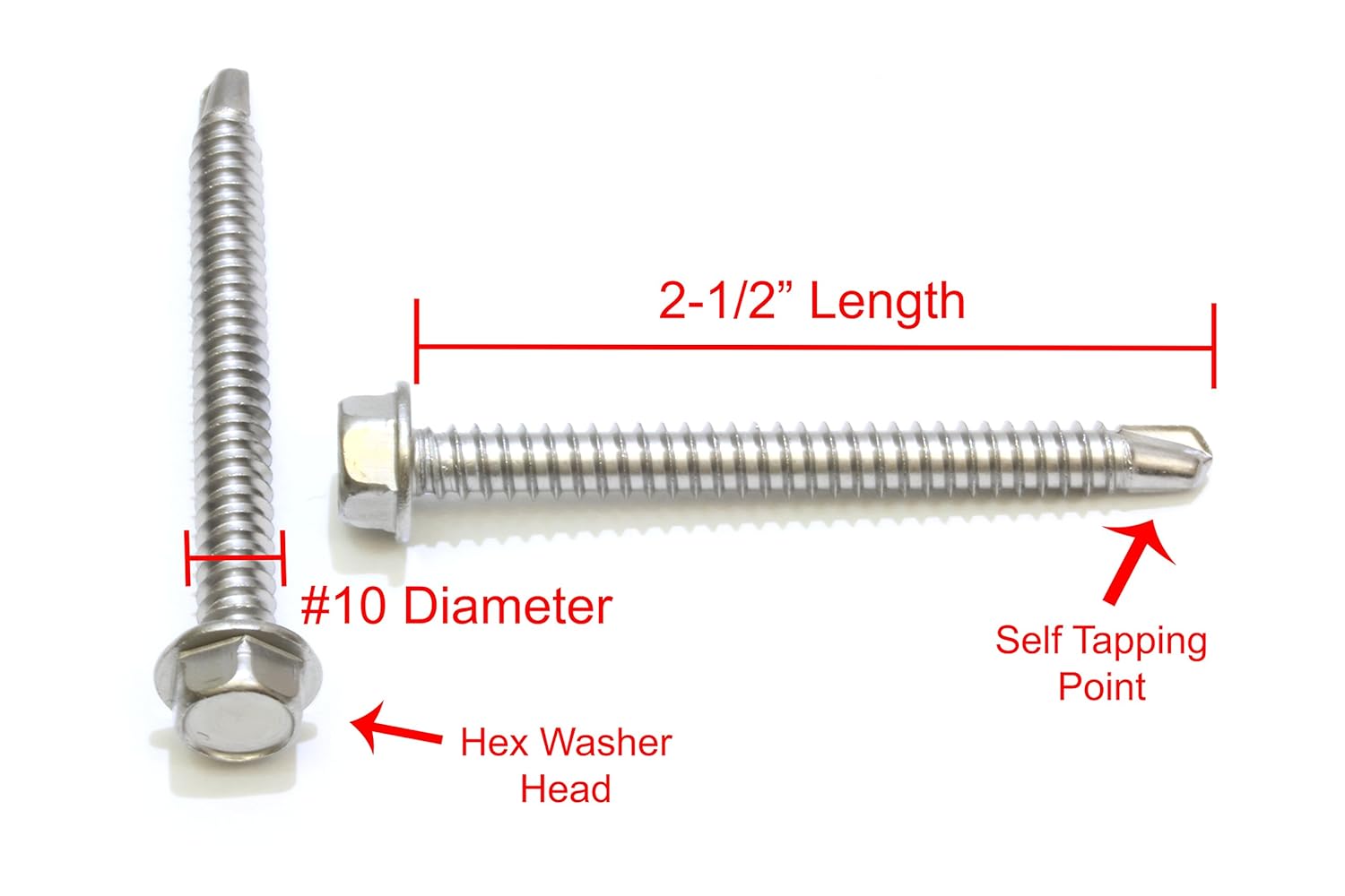10 X 11/2 Stainless Hex Washer Head Self Drilling Screws, 410