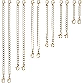 UUBAAR 12 PCS Necklace Extenders - Stainless Steel Necklace Extension Chain for Jewelry, Bracelets & Anklets (1"-6" Lengths, Gold)
