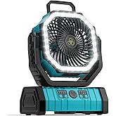 VOSFEEL Camping Fan - 20000mAh Battery Powered Fan Rechargeable with LED Lantern - Portable Outdoor Tent Fans with Hanging Hook 4 Speeds Wind Remote Control, Blue