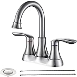 GELE Bathroom Faucet Brushed Nickel with Pop-up Drain & Supply Hoses Two-Handle 360 Degree High Arc Swivel Spout Centerset 4