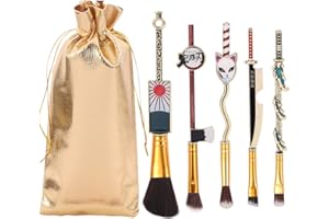 RONGJI JEWELRY Anime Peripheral Demon Makeup Brushes - 5pcs Kimetsu Noyaiba Make Up Brushes Nezuko Tanjirou Metal Handle Makeup Tools Gift for Fans (Gold)