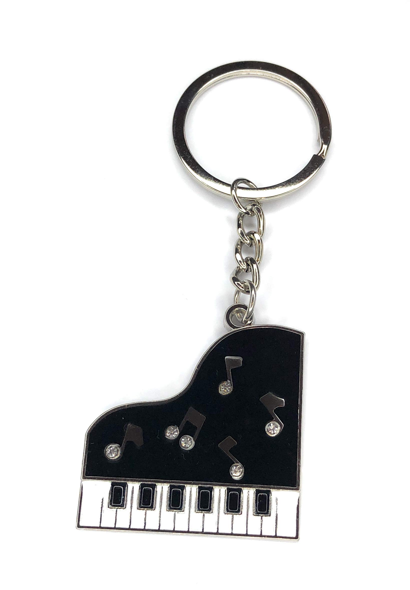 FizzyButton Gifts Silver Tone Grand Piano Keyring Key Ring with Enamel and Rhinestone Charm