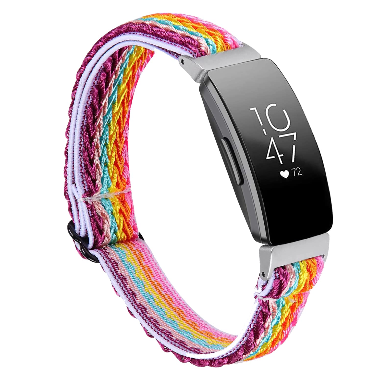 Miimall Sport Strap Compatible with Fitbit Inspire 2/Inspire HR/Inspire, Soft Nylon Elasticity Wristband Slim Skin-Friendly Adjustable Replacement Breathable Band Women Men for Fitbit Luxe-Rainbow