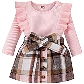 fhutpw Baby Toddler Girl Outfits Fall Winter Clothes Turtleneck Knitted Cotton Long Sleeves Tops & Button Mini Skirts Set