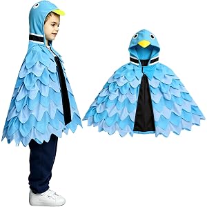 Yuminefeety Halloween Pigeon Cloak Costume with Hood Short Blue Pigeon Cape | Fleece Bird Book Character Costume for Hallowee