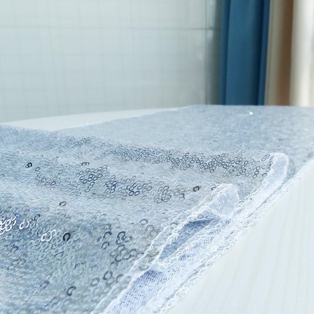 San Tungus Sequin Table Cloth 12" x 72" Sequin Table Runner - Silver
