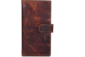 Leather Checkbook Cover for Men & Women - Duplicate Checks - RFID Blocking - Slim Wallet with 5 Card Holder Slots - Personal 
