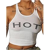 RoseSeek Women's Letter Print Sleeveless Tank Top Scoop Neck Slim Fit Crop Tops Shirts