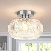 OYKYOHEI Globe Glass Semi Flush Mount Ceiling Light Fixture, Brushed Nickel | Beautiful Light Shadow, Easy to Install, Bright Ambiance, Vintage &amp; Modern Lighting for Hallway Entryway Bathroom Bedroom